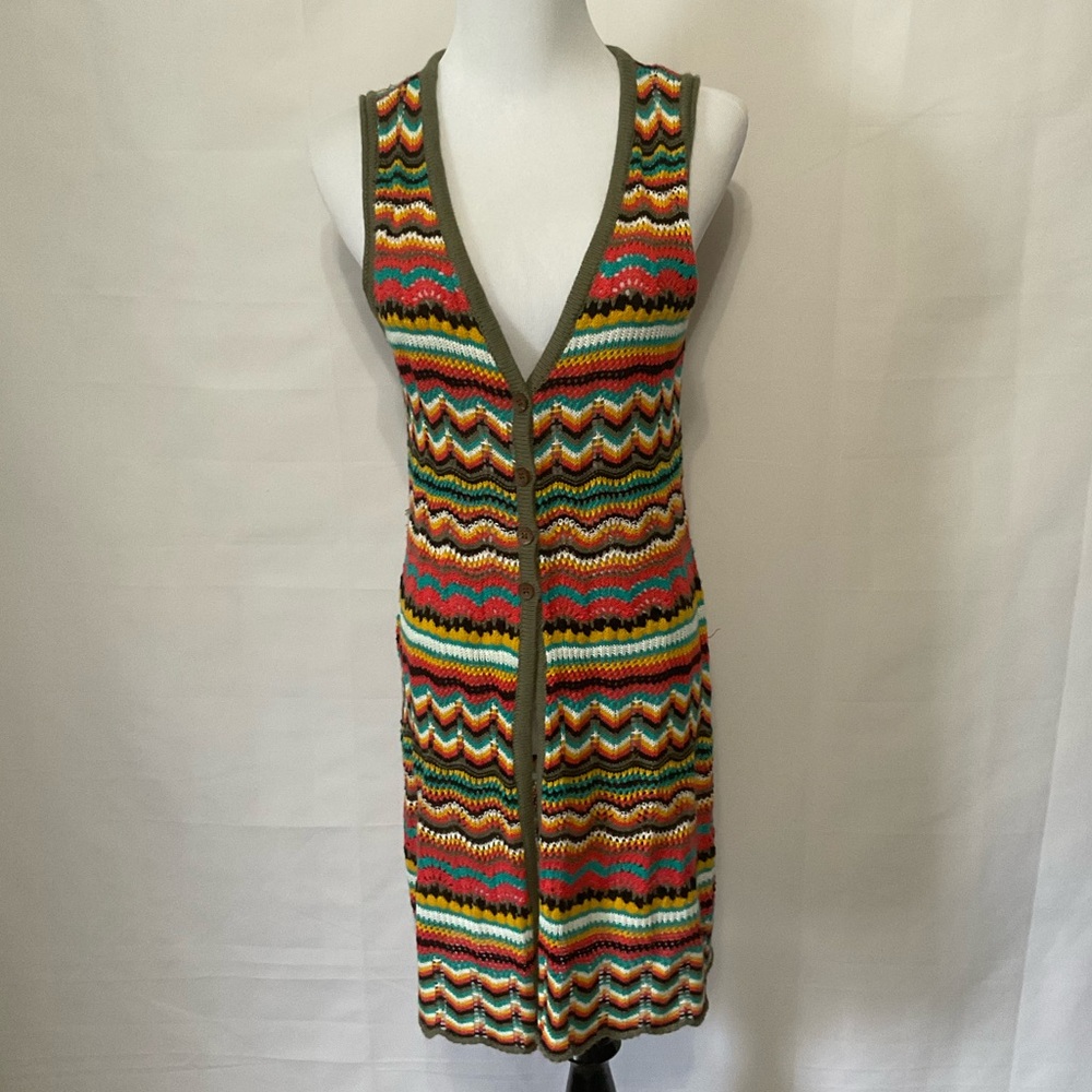 Cato open knit duster length vest with multiple colors Boho style size Small